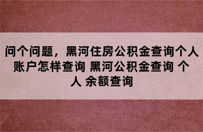 问个问题，黑河住房公积金查询个人账户怎样查询 黑河公积金查询 个人 余额查询